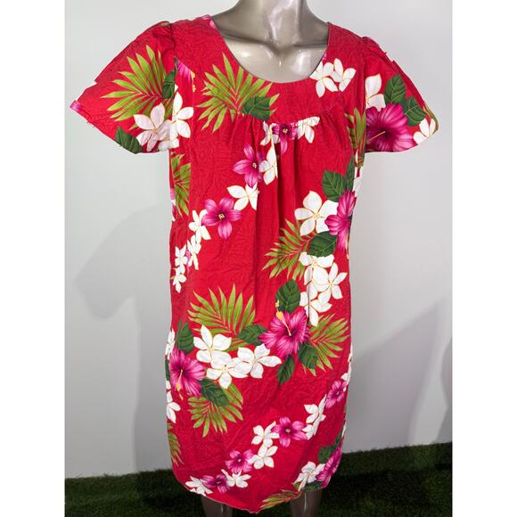 Vintage Red Floral Hawaiian Dress - Picture 1 of 10